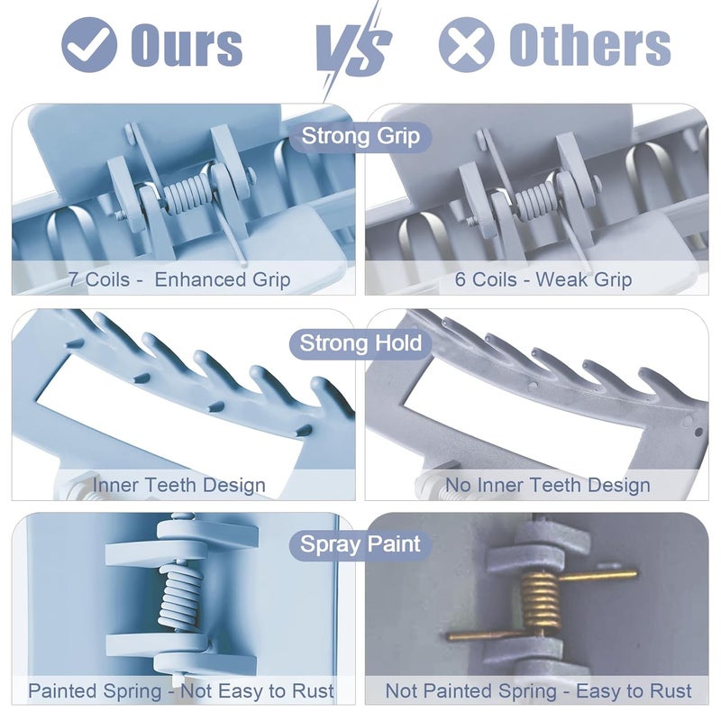 TOCESS Hair Claw Clips for Women - 8PK Large Neutral Matte Square Jumbo Hair Clips for Thick, Thin, Long, Short, Curly Hair Girls, Big Jaw Clip Set for Daily Use (Glacier Blue) - Image 2